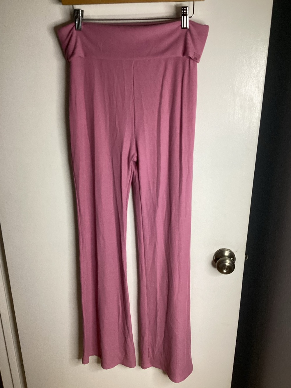 YITTY Rose Pink Wide Leg Soft Ribbed Foldover High-Rise Pants M
